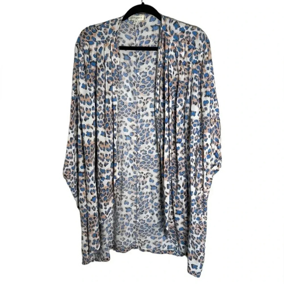 Umgee+ Cover Up/Kimono Blue Leopard Size XL/1XL Boho Beach Vacation Festival - Picture 1 of 6